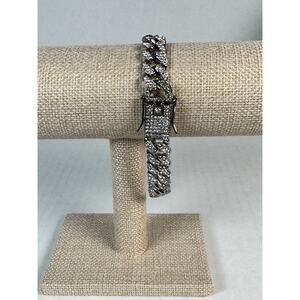 Silver Tone Iced Cuban Link Bracelet Rhinestone Fashion Jewelry